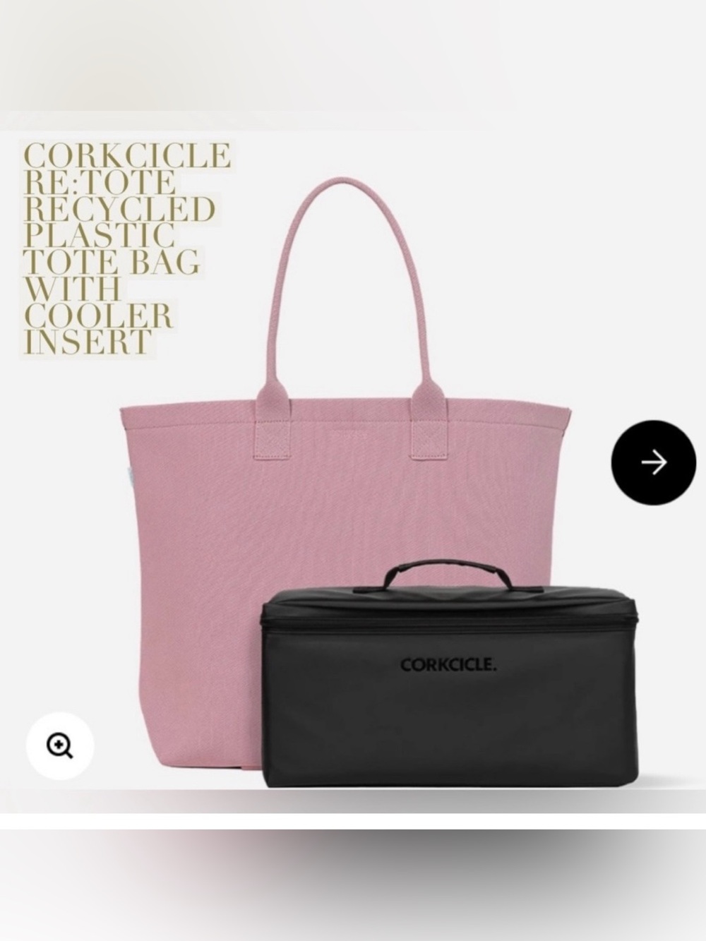 Corkcicle Re:Tote Recycled Tote with Black Cooler- Pink NWOT